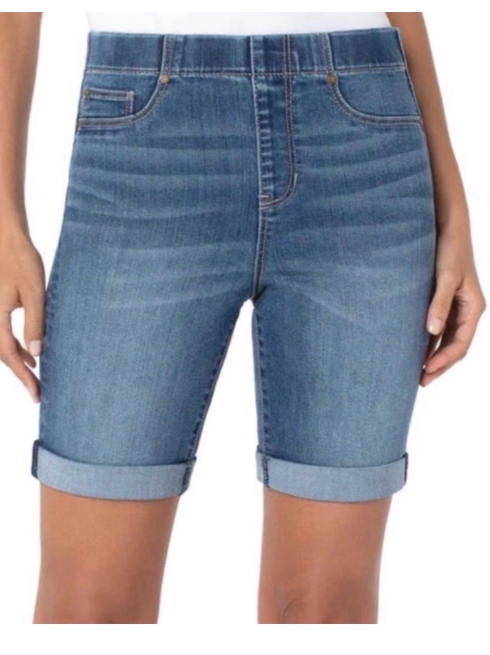 Kut from the Kloth Mid-Rise Rolled Cuff Denim Bermuda Shorts - Blue
